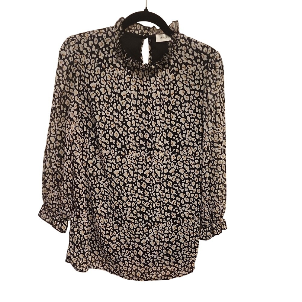 5 for $20‎ Angashion Blouse M Black Leopard Ruffle Long Sleeve Wild Romantic